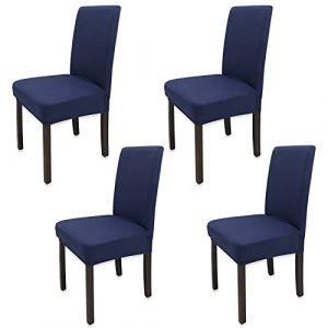 Leeyunbee 4 Pièces Housse de Chaise Moderne élastique, Amovible Lavable Extensible Housses de Chaise de Salle à Manger, Couverture de Chaise pour Décor Salle à Manger, Hôtel et Mariage (Bleu Marin) (Dosiko, neuf)