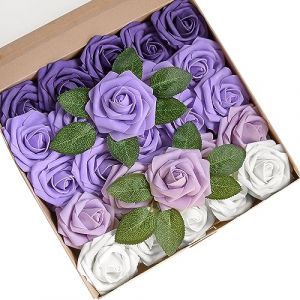 25 Pièces Rose Artificielle, Fleur Artificielle en Mousse au Toucher Réaliste avec Feuille et Tige Ajustable, Fleur Artificielle Deco Mariage, Décoration de Fête (25 Pcs Violet Rêveur) (yaxunkysm, neuf)