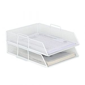 EasyPAG Lot de 2 Métal Portrait Empilable Corbeilles à Courrier A4 Banette de Rangement Bureau Porte Revue Organisateur de Magazine Bannette Papier Range Document,Blanc (EasyPAG-EU, neuf)