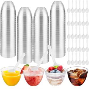 Sheryl&Rain 100 Pcs Tasses &agrave; Dessert, 60ml/2oz Coupes Gobelets &agrave; Dessert avec 100 Cuill&egrave;res, Mini Verrines &agrave; Dessert R&eacute;utilisables en Plastique pour Mousse,Tiramisu, Anniversaire, Pudding (JiusanTech, neuf)