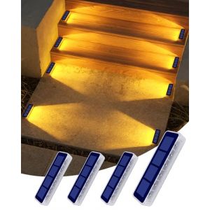 DetarZinLED Lampe Solaire Exterieur Jardin, Lot de 4 Eclairage Escalier Exterieur IP68 Étanche, Blanc Chaud LED Lampe Solaire pour Jardin, Chemin, Escalier, Allée, Patios, Sol (Ace Lighting, neuf)