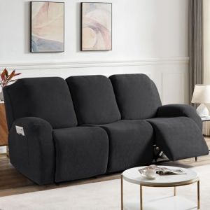 KinCam Housse de Fauteuil Extensible en Jacquard, Housse de Fauteuil Relax avec Poche, Housse Fauteuil Relax pour Chiens et Chats, Douce et Lavable Housse canap&eacute; Relax 3 Places Noir (HXR-EU, neuf)