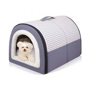 Niche pour chien - Lit chaud ferm&eacute; 2 en 1 avec coussin amovible - Maison igloo pour chien de petite, moyenne et grande taille (45 x 32 x 35 cm, bleu) (ZZZCF1023, neuf)