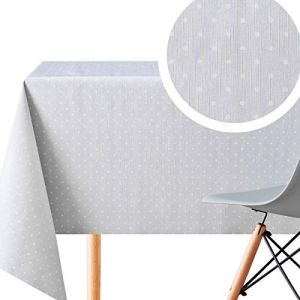 KP HOME Toile Cirée Rectangulaire 250x140cm, Nappe Plastique en PVC Essuyable, Facile à Nettoyer, Imperméable de Cuisine, Jardin en Vinyle Nappe, Couleur Gris Toile Ciree avec Motif à Pois Blanc (BonizStyle, neuf)