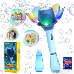 DAOUZL Machine a Bulle, Fleur de Lotus Machine &agrave; Bulles Enfants 10000+ Bulles/Minute, Pistolet a Bulles pour Enfant avec 120ml Solution et 8X 10ml Concentr&eacute; &agrave; Bulles (Bleu) (Mercnome, neuf)
