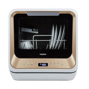 MEDION Mini lave-vaisselle DWT20 (lave-vaisselle de table, lave-vaisselle, 2 couverts, fonctionne avec/sans raccordement &agrave; l'eau, 6 programmes de nettoyage, biberons, d&eacute;part diff&eacute;r&eacute;, pose libre) or (medionshop-deutschland, neuf)