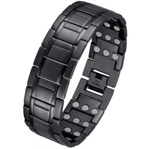 Jeracol 3X Strength Bracelet magn&eacute;tique pour homme &ndash; Bracelet magn&eacute;tique efficace en acier titane avec aimants de 3500 Gauss &ndash; Longueur r&eacute;glable avec outil de dimensionnement (noir) (CSJ Direct, neuf)