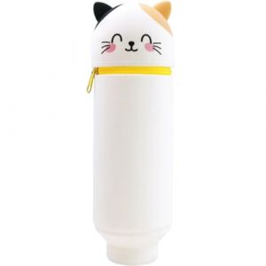 Wxinsheng &Eacute;tui &agrave; Crayons en Silicone Kawaii 2 en 1 pour Enfants - Trousse Scolaire Verticale avec Fermeture &Eacute;clair,Design Mignon DIY (Chat Souriant) pour Fournitures Scolaires et Bureau (Wxinsheng, neuf)