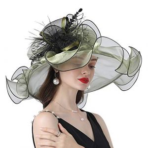AHDMR Capeline Femme Chapeau de Mariage C&eacute;r&eacute;monie en Organza El&eacute;gant Chapeau de Soleil Large Bord Anti-Soleil/UV Chapeau d'&eacute;glise Mariee Enroulable Chapeau Et&eacute; pour Plage Voyage Soir&eacute;e (AmoureuxUK, neuf)