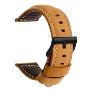 TStrap Bracelet de Montre en Cuir pour Homme – 20mm 22mm 24mm Camel Vintage Bracelets de Montre Connectée – Nubuck Watch Strap Replacement Boucle Fermoir (Loenzo-UK, neuf)