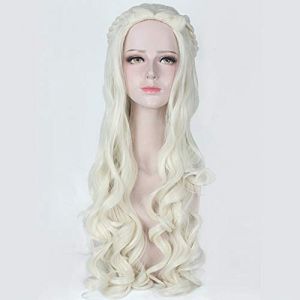 Cosplay Wig Alice au pays des merveilles The White Queen 80 cm Long Cosplay Wigs For Women Anime Film Curly Wavy Hair Wig Costume Party Beige Silver Silver (Wangcun, neuf)