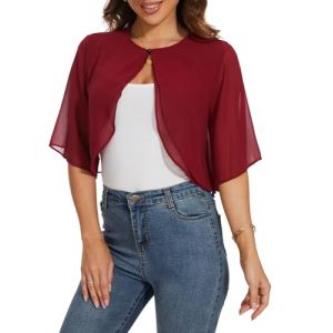 Bol&eacute;ro Femme &Eacute;legant Cardigan en Mousseline de Soie Gilet &agrave; Manches &Eacute;vas&eacute;es Bol&eacute;ro &agrave; Manches Courtes pour Femme Veste El&eacute;gant Chic Cardigan Tops Hauts pour Mariage Robes Plages (HEERCHEN, neuf)