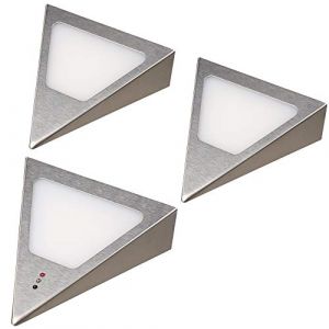 Kalb | Lot de 3 spots LED triangle avec capteur – Variateur encastrable en acier inoxydable brossé Blanc chaud (kalb-m, neuf)