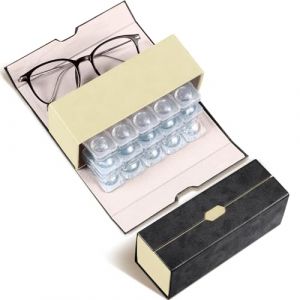Flutesan Étui pour lentilles de contact quotidien et lunettes 2 en 1 double face portable pour voyage, usage quotidien, rangement jusqu'à 30 lentilles (noir) (Love le-Eu, neuf)