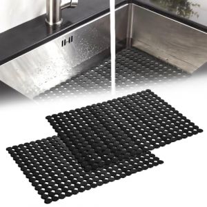 TESSTSY 2 Pi&egrave;ces Tapis Evier Cuisine, 40x30 cm Tapis D'&eacute;vier de Cuisine, Protege Evier Cuisine Noir, Tapis Fond D'&eacute;vier en PVC, D&eacute;coupables, pour &Eacute;viers en C&eacute;ramique/Acier Inoxydable (XJRMY, neuf)