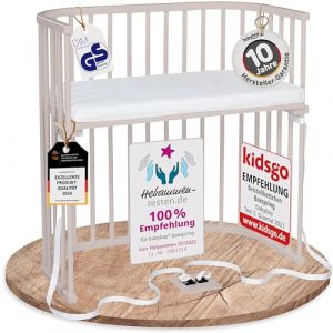 babybay Boxspring lit cododo en Bois de h&ecirc;tre Massif/Compact et modulable/Hauteur du lit r&eacute;glable en continu/lit b&eacute;b&eacute; &eacute;volutif (Peint en Beige) / avec Matelas (babybay, neuf)