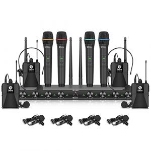 D Debra Audio AU800 Pro UHF Syst&egrave;me de Microphone sans Fil 8 canaux avec 4 Microphones &agrave; Main et 4 Microphones de Ceinture, r&eacute;cepteur en m&eacute;tal, id&eacute;al pour karaok&eacute;, f&ecirc;te &agrave; l'&eacute;glise (Debra Audio-Direct, neuf)