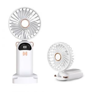 LUTW Mini Ventilateur Portable avec Base 5 Vitesses, Rechargeable USB de Poche pour Voyage, Bureau, Maison, Blanc (LUTW-EU, neuf)