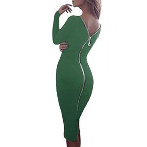 Onsoyours Robe Grande Taille Femme Moulante Sexy Plissée Robes de Soirée Cocktail Col V Taille Haute Crayon Midi Jupe de Clubwear Party Ceremonie Vert 40 (Zeigood Mode, neuf)