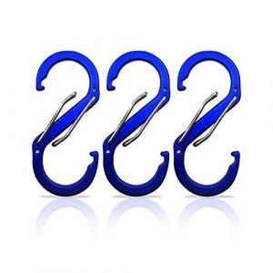 S Mousqueton 3 pi&egrave;ces - Mousqueton Porte-cl&eacute;s - Mousqueton &agrave; Double Ouverture - Mini Mousqueton - Set de mousquetons - Mousqueton Petit - pour Le Camping, la p&ecirc;che ou Le Sport. (Bleu 66x30 mm) (Holesto, neuf)