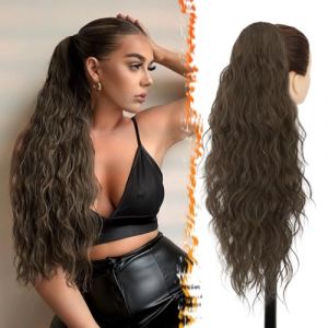 BARSDAR Brun Clair Queue de Cheval Extension, Cordon Queue de Cheval pour Femme, 66cm Longue Boucl&eacute; Ondul&eacute;es Queue de Cheval Extension de Cheveux Synth&eacute;tique Clip en Postiche, Brun Clair (BARSDAREU, neuf)