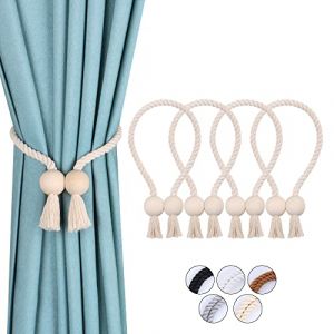 OCIOLI 4 Paquets d'embrasses de Rideaux magnétiques Attaches Rideaux en Coton tissé à la Main Supports de Rideaux embrasses à Rideaux Attaches de Rideaux pour Rideaux (Beige - Boule,4) (GZMX-EU, neuf)