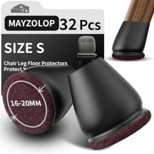 32 Pièces Protection Pied de Chaise, Diamètre 16-20 mm, Patin de Chaise avec Feutre Épaissi, Noir Tampons Élastiques, Adaptables aux Chaises, Canapés, Tables – Protège Sols et Réduit Le Bruit (MAYZOLOP-FR, neuf)
