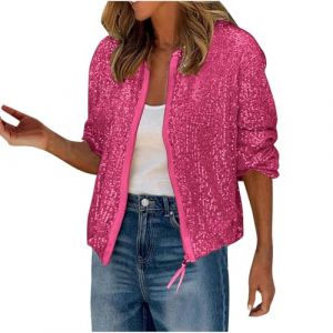 Veste Paillettes Femme Ete Legere Vestes Sequins Bomber &agrave; Paillettes Fermeture &eacute;clair Blouson Vestes Paillette Sparkly Veste Brillante Scintillante Paillette Cardigan Haut Tops Bolero Chic et Elegant (⭐⭐⭐⭐⭐AEGJEGVD⭐⭐⭐⭐⭐, neuf)