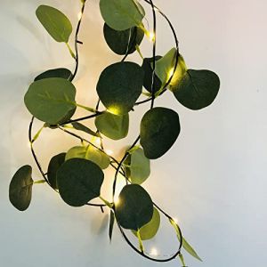 Riaxuebiy Artificielles Feuilles D'eucalyptus Guirlande Lumineuse Fil de Cuivre Suspension Lumière à Piles pour Maison Mariage Noël Jardin Bureau Décor (Vert Feuilles Eucalyptus, 2M/20LED) (Riaxuebiy, neuf)