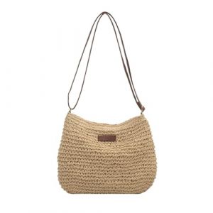 Sac &agrave; bandouli&egrave;re en crochet fait &agrave; la main pour femme - Style d&eacute;contract&eacute; - Avec cent sacs de paille - 2025, beige, taille unique (⭐⭐⭐⭐⭐Five Amm⭐⭐⭐⭐⭐, neuf)