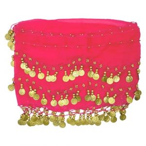 PAITOK &Eacute;charpe de hanche de danse orientale, ceinture de danse pour femmes avec 128 pi&egrave;ces d&rsquo;or &Eacute;charpe de danseuse Costumes Jupe de danse enveloppante pour filles (Rouge rose) (Huibang-Store, neuf)