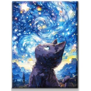 Yiminu.DS 5D Diamond Painting Kit, Broderie Diamant Adulte DIY Diamond Painting Paysage Peinture Diamant avec Rond Perle Diamant de Forage 30CMX40CM, chat du ciel &eacute;toil&eacute; (Eiminuoe, neuf)
