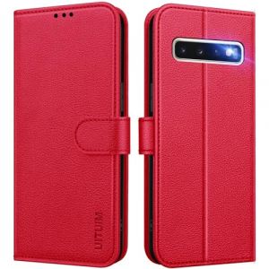 UITUIM Coque pour Samsung Galaxy S10, Coque Etui Portefeuille Cuir avec Rabat Porte Carte Clapet Magnétique Flip Case Étui Cover Housse Coque de Protection Etui pour Samsung Galaxy S10 4G,Rouge (UITUIM, neuf)