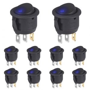 VEXUNGA Interrupteur a Bascule Rond Voyant Lumineux LED Bleu 6A 250V AC 10A 125V Interrupteurs à bascule 3Broches 2Positions Marche/Arrêt Noir Autobloquant pour Voiture Camion Bateau (10 Pièces) (VEXUNGA-FR, neuf)