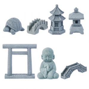 SUPERFINDINGS 7 pièces 7 Styles Mini Accessoires de Jardin Zen Méditation Bouddha Zen Garden Accessoires Mini Ornement Paysager en Pierre Miniature Fish Tank Terrarium Décorations de Bonsaï (SUPERFINDINGS  FR, neuf)
