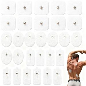 Lot de 30 Electrodes pour Electrostimulateur,Électrodes autocollantes pour appareils Tens Sanitas et Beurer. Électrodes Tens avec connecteur à pression de 3,5 mm (rondes, carrées, grandes). (DJT2024, neuf)