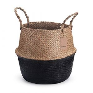 DOKOT Panier Jonc De Mer Rangement Panier Plante Seagrass de Fleur Corbeille en Paille (Naturel + Noir) (DOKOT DESIGN CO., LTD, neuf)