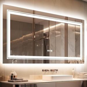 LUVODI Miroir Rectangulaire Salle de Bain LED: 105x50cm Miroir connecté avec Prise Interrupteur Tactile Gradable Miroir Mural 3 Couleurs Anti-Buée Mémoire IP65 Éclairage intégré + Rétroéclairage (Luvodi, neuf)