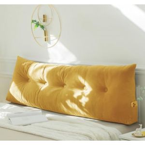 PIURUF Coussin triangulaire pour tête de lit double/très grand lit, coussin de soutien de dossier en velours de luxe pour le repos et la lecture, 200 x 40 x 12 cm (150 x 40 x 12 cm, jaune) (Raxuan Ranquan, neuf)