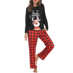 iClosam Pyjama de Noël Femme Hiver Ensemble de Pyjama Femme Coton Vêtements de Nuit Femme 2 Pièces Confortable Haut Manche Longue Bas Pyjama Femme à Carreaux S-XXL (TAO&ZHU-EU, neuf)