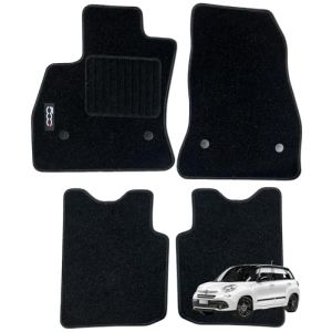 Tapis de sol pour Fiat 500L (2012-2017), avec logo brod&eacute;, moquette de haute qualit&eacute;, 2 broches de s&eacute;curit&eacute; (PRYCE, neuf)
