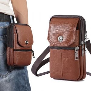 Hwtcjx Étui de Ceinture Pochette Téléphone Holster, Grande Pochette Smartphone, Sacoche Ceinture Homme, Portable Sac Bandoulière Homme, Multi-usages Taille Sac (Brun foncé) (Ygdein, neuf)