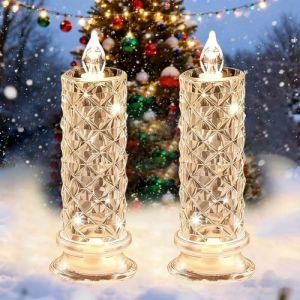 Bougies LED sans flamme, Bougies LED roses en cristal transparent, Bougie LED Flamme Vacillante,Chandelles Clignotantes Lampe, Bougie LED rétro pour mariages, fêtes, Halloween, Noël Décoration (2PCS) (CWENRO, neuf)