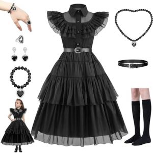 MeYuxg Déguisement Mercredi Enfants, Déguisement Halloween Fille, Costume Halloween Fille pour robe mercredi Addans, Gothique Lolita Robe Filles, Costume Mercredi (120) (lovehomevp, neuf)