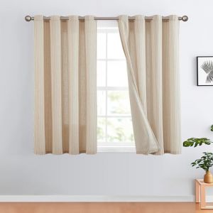 TOPICK Lot de 2 Rideau à Rayures Moderne Rideau Aspect Lin Marron et Beige Rideaux Fenetre avec Œillets Décoration Intérieure Semi-Transparent Rideaux Brise-Bise Salon Chambre 130 x 175 CM (L x H) (Audrey Home Fashion, neuf)