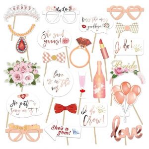 ZILZUFA Lot de 23 accessoires photo pour mariage, d&eacute;coration de mariage, or rose et rose, accessoires pour photo booth mari&eacute;e, f&ecirc;te de jeune fille, d&eacute;coration de table (ALPHASS LOGISTICS LTD, neuf)
