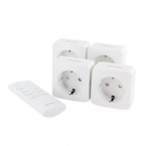 Set 4 mini-prises On/Off + t&eacute;l&eacute;commande 4 canaux 2300W (SCH) (Enexo, neuf)