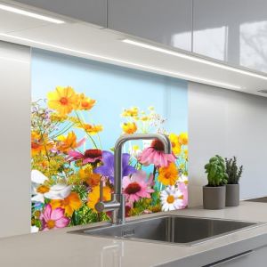 KitchenYeah&copy; Cr&eacute;dence Cuisine &Agrave; Coller 80x80 cm Protection Plaque De Cuisson Adhesif Plastique Rigide Dalle Murale Fleurs - Color&eacute; - Bleu - Nature (KitchenYeah, neuf)