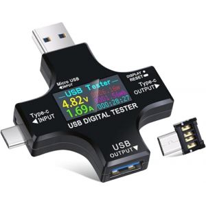 Avatcen Testeur USB de type C 2 en 1 Multimètre numérique à écran couleur LCD, Voltage courant USB C Voltmètre Ampèremètre Détecteur de charge de câble USB Indicateur DC3.6-30V/0-5.1A (Avatcen, neuf)