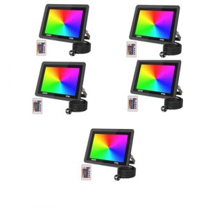 JBdusn 5pcs Projecteur LED Couleur, 100W Eleganted Projecteur RGB Exterieur avec Télécommande, IP66 Etanche Intelligente RGB Spot LED de Couleur pour Jardin, terrasse, l'éclairage Interieur (Yixi Lighting, neuf)